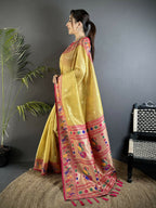 Joban Fashion Golden Yellow Zari Weaving Tissue Paithani Saree