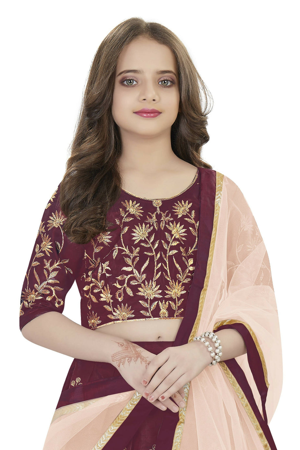 Dwiden Maroon Rohini Tafetta Sattin Semi-Stitched Girl's Lehenga Choli