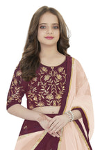 Dwiden Maroon Rohini Tafetta Sattin Semi-Stitched Girl's Lehenga Choli