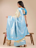 Shree Shyam Fashion Aura Silk Cream Sky Blue Banarasi Silk Saree