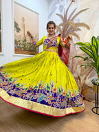Teeya Creation Parrot Colour Rayon Silk Embroidery Work Fully Stitched Navratri Lehenga