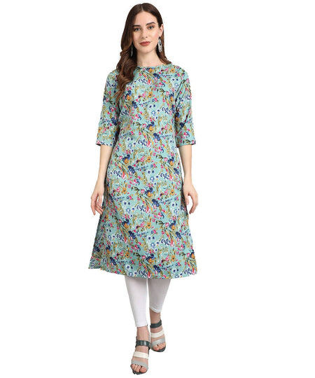 Vamika Rama Green French Crepe Printed Party Wear/Casual Wear Kurti