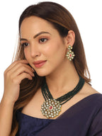 NVR Women Gold-Polished Kundan Studded Jewellery Set