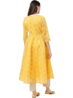 Ahalyaa Women Yellow Chanderi Jacquard Woven Dress