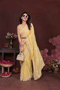 PR Fashion Yellow Georgette Embroidery Work With Embroidery Work Blouse Saree