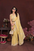 PR Fashion Yellow Georgette Embroidery Work With Embroidery Work Blouse Saree
