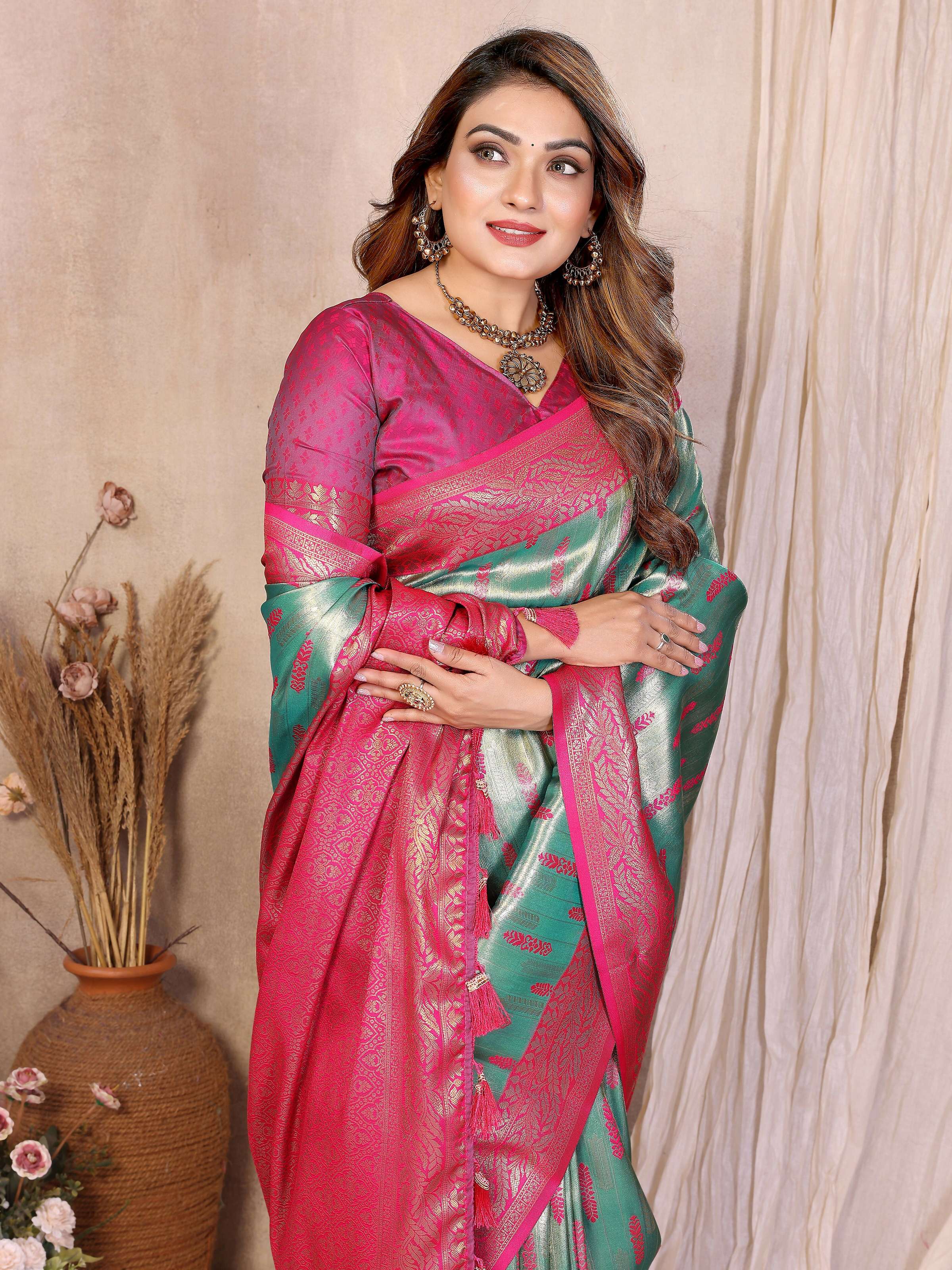 Aastha Fashion Sea Green Tissue Silk Paithani Woven Saree - Distacart