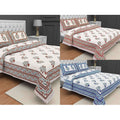 Jaipuri Hand Printed Floral 144TC Cotton DoubleQueen Bedsheet with 2 Pillow Covers