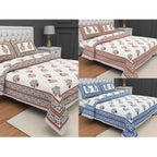 Jaipuri Hand Printed Floral 144TC Cotton DoubleQueen Bedsheet with 2 Pillow Covers
