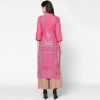 Cheera Hand Block Print Baby Pink Straight Kurta (MAAI-048K)