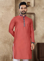 Anaita Peach Linen Silk Straight Kurta