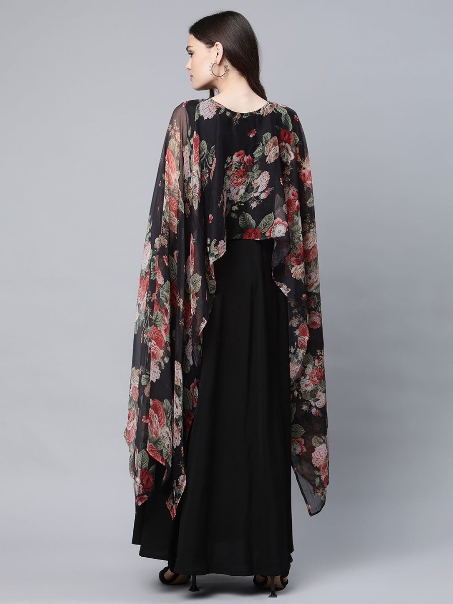 Ahalyaa Women Black Crepe Dress With Attached Dupatta - Distacart