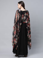Ahalyaa Women Black Crepe Dress With Attached Dupatta - Distacart