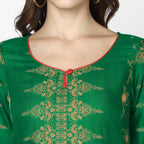 Cheera Hand Block Print Bottle Green Straight Kurta (MAAI-065K)
