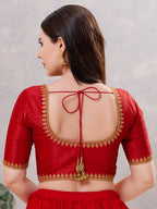 Joban Fashion Women Silk Dark-Red Stitched Blouse
