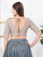 Joban Fashion Grey Jacquard Elbow Sleeveless Back Open Blouse