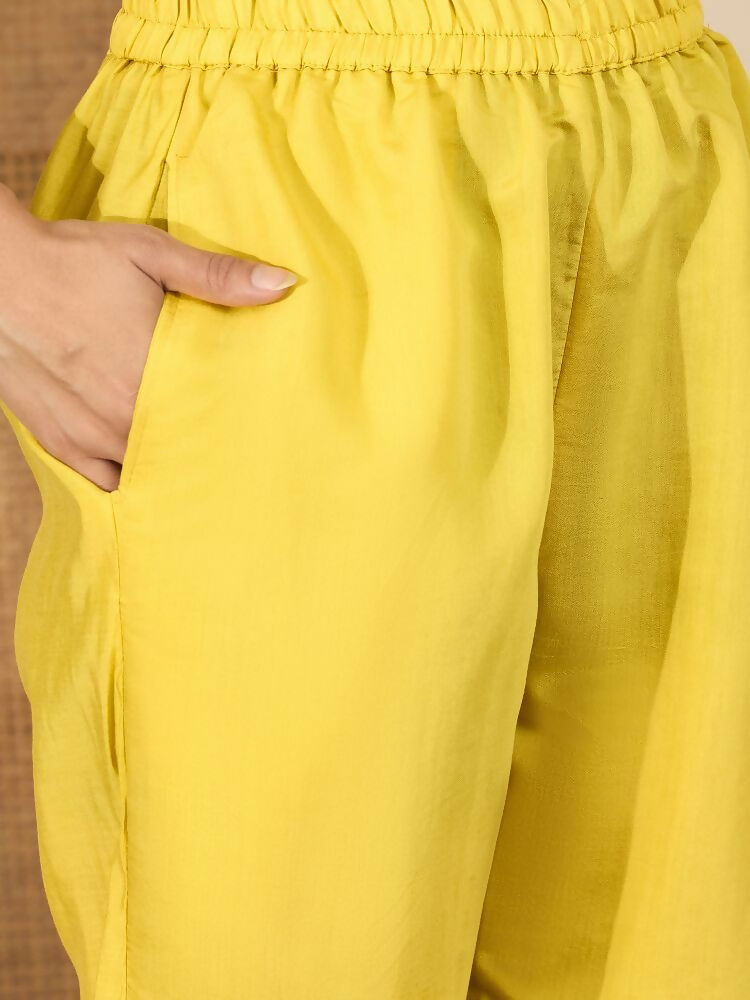 Joban Fashion Women Yellow Roman Silk Embroidered Stitched Kurta Set - Distacart