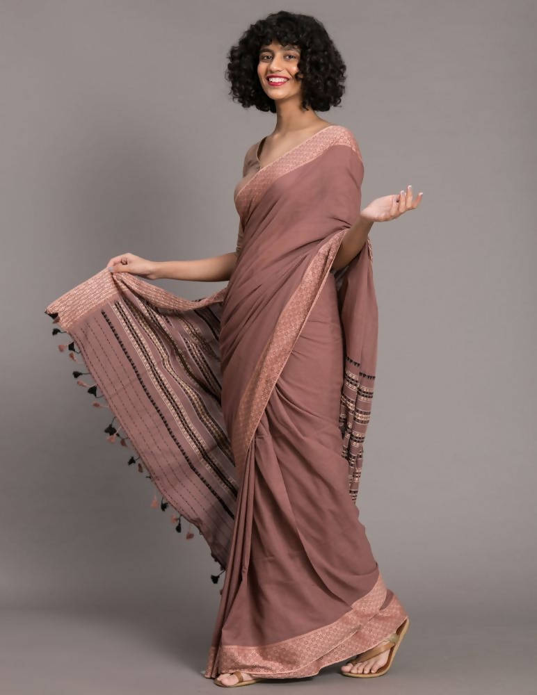 Suta Brown Handloom Pure Cotton Saree - Distacart