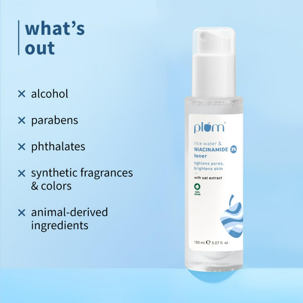 Plum 3% Niacinamide & Rice Water Face Toner - Reduces Pores & Blemishes For Bright Skin - Distacart