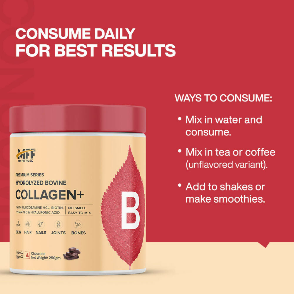 MyFitFuel Hydrolyzed Bovine Collagen + Hyaluronic Acid Biotin Vitamin C Skin Hair Nails - Orange