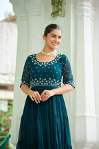 Teeya Creation Rama Color Faux Georgette Hand Embroidery Work Party Wear Gown - Distacart