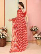 Red Georgette Designer Printed Ready To Wear Saree - Elite