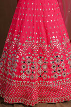 Pink Embroidery With Real Mirror Work Fantum Silk Fabric Lehenga Choli - Jihu Culture