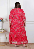 Miravan Plus Size Women'S Red Cotton Gota Work Kurta With Palazzo - Distacart