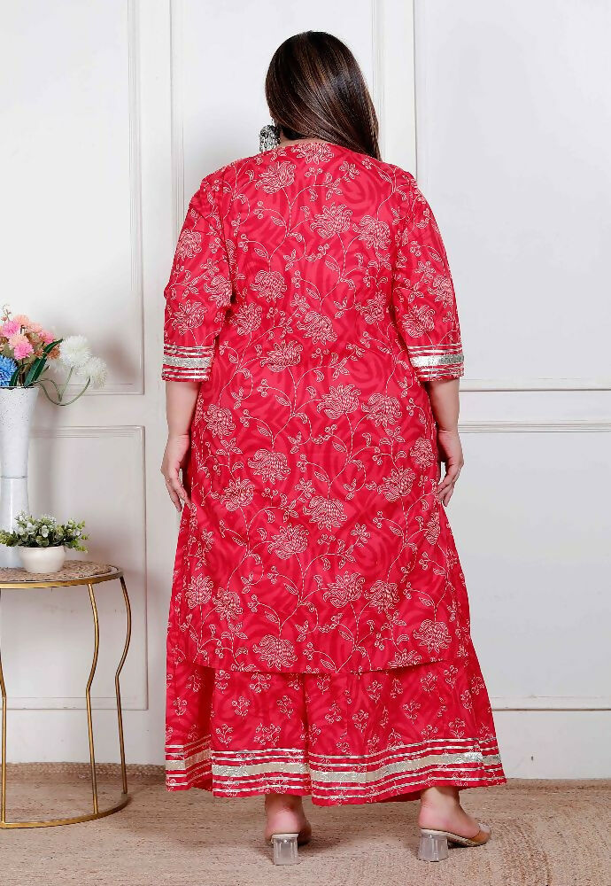 Miravan Plus Size Women'S Red Cotton Gota Work Kurta With Palazzo - Distacart
