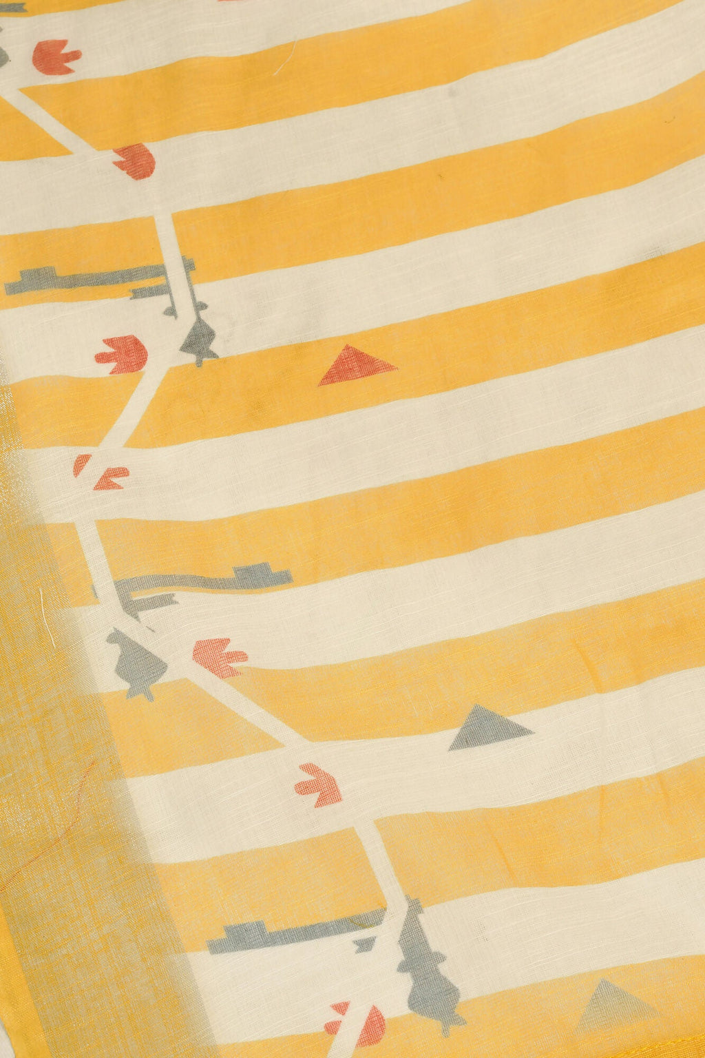 Vastranavya Yellow White Digital Printed Linen Ready To Wear Designer Saree with Unstitched Blouse - Distacart