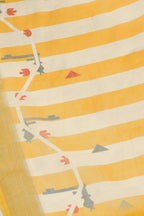Vastranavya Yellow White Digital Printed Linen Ready To Wear Designer Saree with Unstitched Blouse - Distacart
