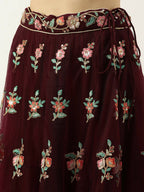 House of Panchhi Burgundy Net Sequinse Work Lehenga & Blouse, Dupatta