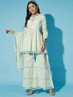 Myshka Women Green Solid Kurta & Palazzos With Dupatta - Distacart