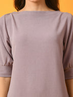 Myshka Women's Lavender Solid Boat Neck Party Top