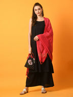 Myshka Women's Black Solid Anarkali Party Kurta Set With Dupatta