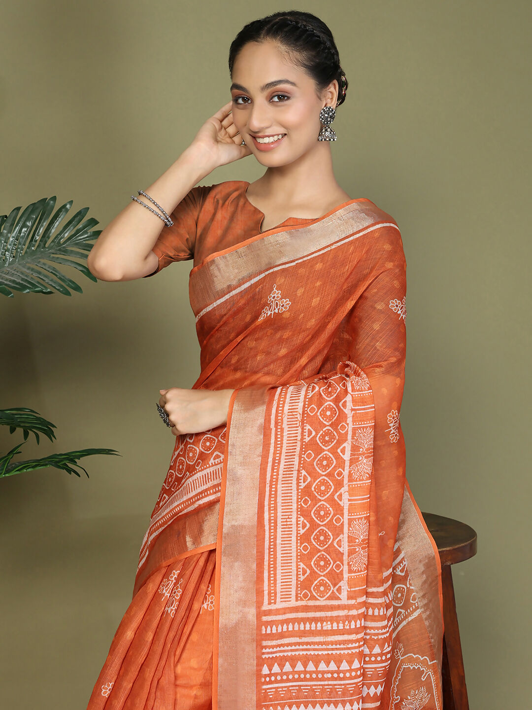 Shree Shyam Fashion Cotton Orange Saree - Distacart