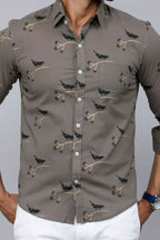 Miravan Men's Grey Floral Print Casual Shirt