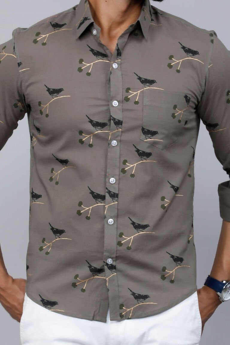 Miravan Men's Grey Floral Print Casual Shirt