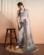 Grey Georgette Designer Printed Party Wear Saree - Cinderella
