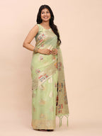 Shree Shyam Fashion Linen Cotton Light Green Saree - Distacart