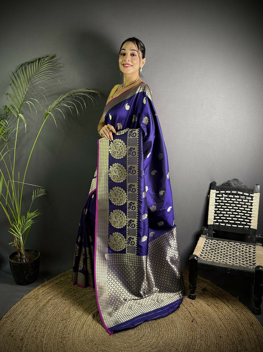 Joban Fashion Purple Banarasi Soft Lichi Silk Paisley Saree - Distacart