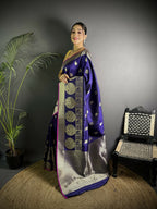 Joban Fashion Purple Banarasi Soft Lichi Silk Paisley Saree - Distacart