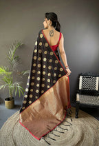 Joban Fashion Black Checked & Circular Motifs Soft Silk Banarasi Saree - Distacart