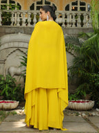 Janasya Yellow Georgette Sequined Top Bottom Cape