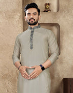 Anaita Grey Linen Silk Straight Kurta