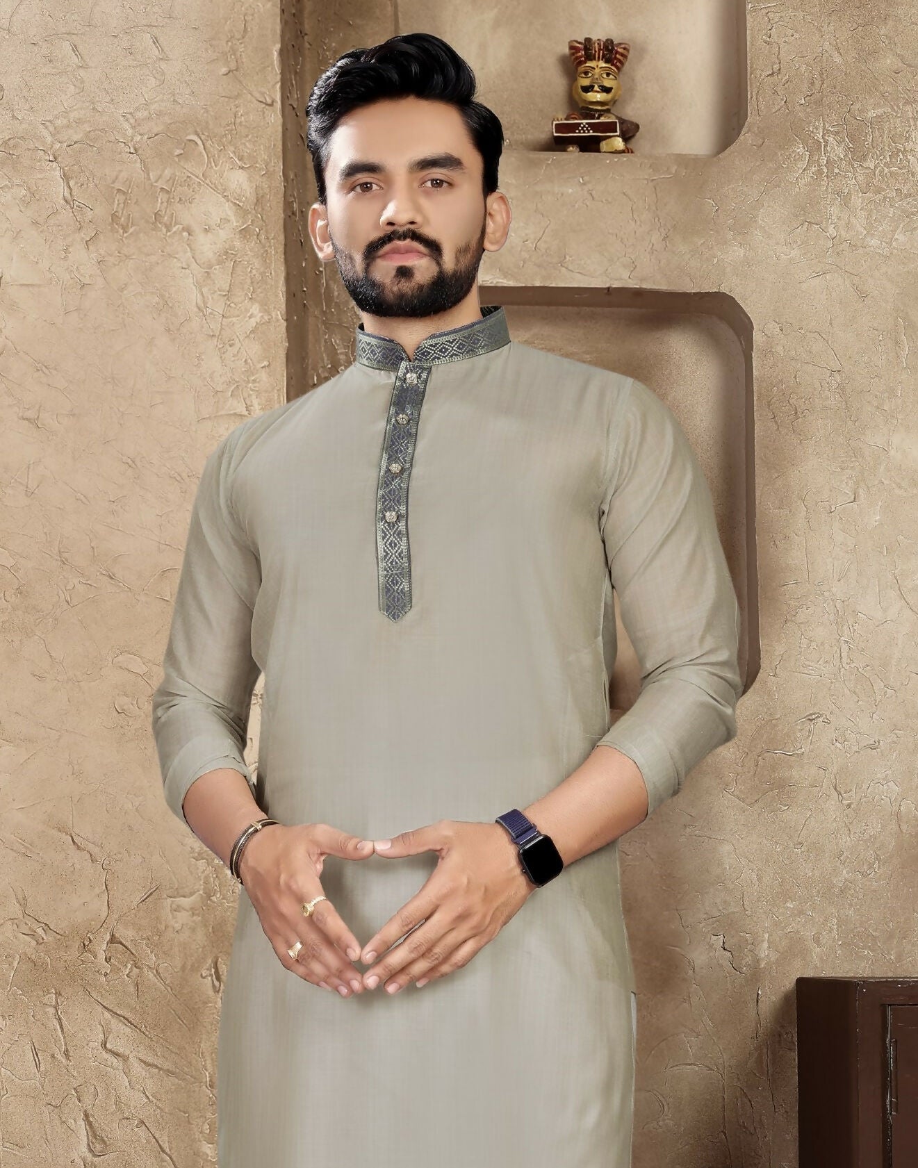 Anaita Grey Linen Silk Straight Kurta
