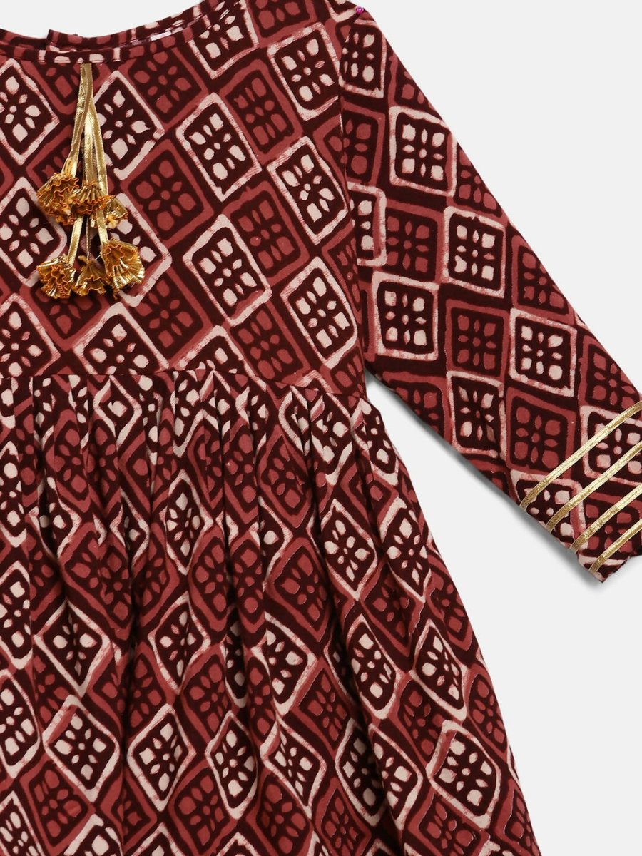 Ahalyaa Maroon Rayon Printed Kurta Palazzo Sets for Kids For Girls