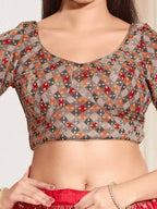 Joban Fashion Grey Jacquard Padded Blouse With Round Neck Elbow Sleeves - Distacart