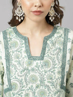 FIORRA Women's Sea Green Cotton A-Line Kurta Set