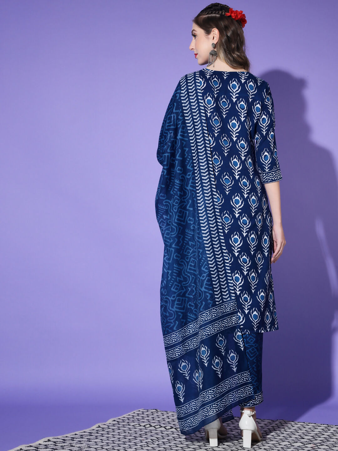 Vamika Poly Rayon Printed Royal Blue Party Wear/Casual Wear/Office Wear Kurta Set/Suit